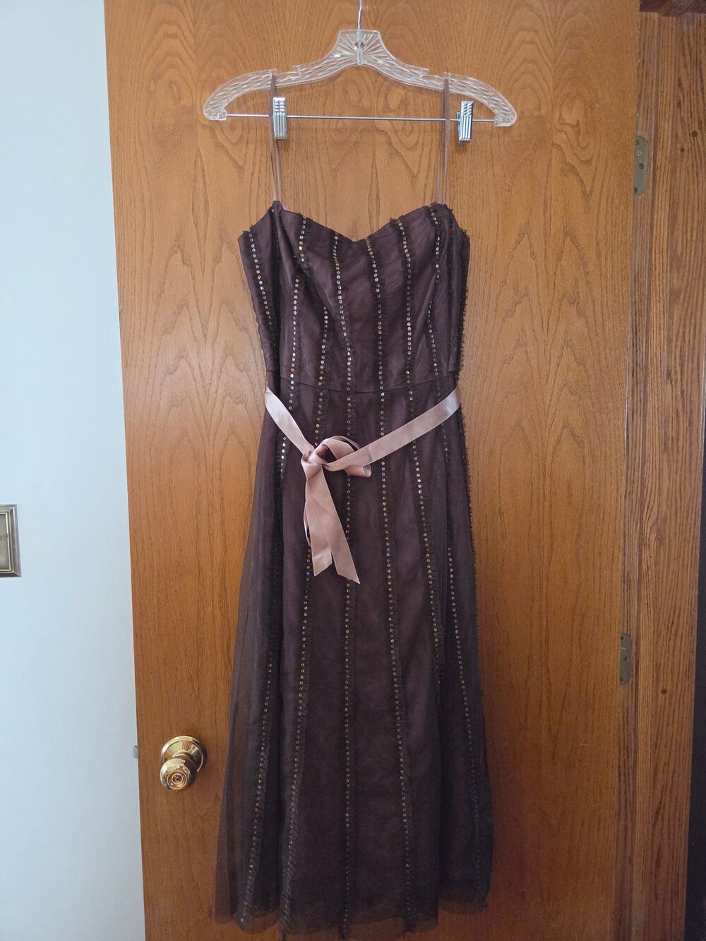 Y2k Vintage Formal Bcbgmaxazria Sequin Tulle Brown Pink Prom Dance Midi Dress 12
